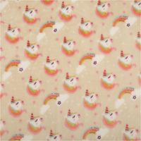 93265-Fleecestoff-Einhoerner-Regenbogen-beige-rosa-1-45-m-Breite-IMG-3026.jpg Weicher Fleecestoff für kuschelige Projekte. Das bezaubernde Einhörner-Muster mit Regenbogen und Sternen ist in sanften Rosa- und Beigetönen gehalten und 1,45 Meter breit - Vollansicht
