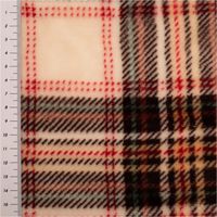 Kuscheliger Fleecestoff mit flauschiger Oberfläche, perfekt für warme Decken oder Kleidung. Das klassische Norwy Karomuster kombiniert Ecru, tiefes Schwarz und feine rote Linien auf 1,45 Metern Breite - mit Massband