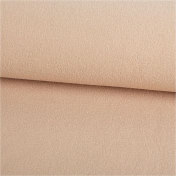 Dichter Wollstoff Walkloden aus 100% reiner Schurwolle in elegantem, unifarbenem Beige. Der robuste, gefilzte Stoff ist mit 410 Gramm pro Quadratmeter besonders warm und 140cm breit - ausgerollt und glatt liegend