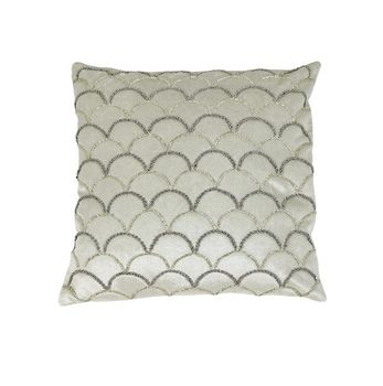 Kissen Mermaid in Grau mit handbestickter Perlenverzierung, 45x45 cm