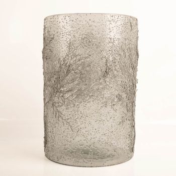 Windlicht „Trees“ aus transparent-grauem Glas mit silberfarbenem Zweigmotiv, 20 × 20 × 30 cm groß, dekoratives Kerzenlicht für stimmungsvolle Wohn- und Weihnachtsdekoration von Werner Voß - Vollansicht