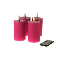 4 pinke LED Echtwachskerzen mit realistischer 3D-Flamme und Fernbedienung