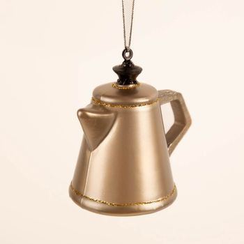Weihnachtshänger Wasserkessel aus Glas und Resin in Grau mit goldenen Akzenten, 7,6 × 5,5 × 6,8 cm, dekorativer Christbaumschmuck von Werner Voß - Vollansicht