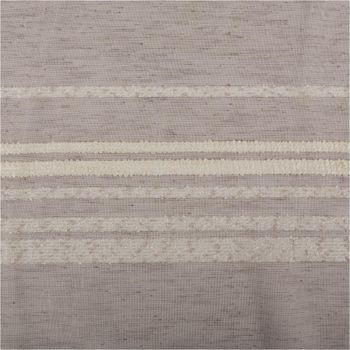 Gardinenstoff Voile in Taupe mit wollweißen Bouclé-Streifen; der strukturierte, halbtransparente Stoff präsentiert dezente Linienakzente und misst 160 cm Breite - Vollansicht