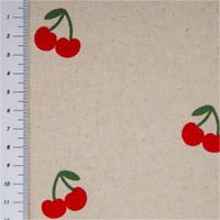 93429-Canvas-Stoff-mit-70--Baumwolle-Leinenlook-Kirschen-natur-rot-1-48m-Breite-IMG-3724.jpg Canvas Stoff mit 70 % Baumwolle im Leinenlook, naturfarbener Grund mit roten Kirschmotiven, fest gewebt, robust, 1,48 m Breite, dekorativ gemustert - mit Massband