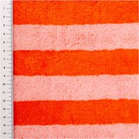 Frottee Stoff Baumwolle Bambus Doubleface Streifen rot rosa 300 g/m² 150 cm Breite saugstark weich Detailaufnehme mit Maßband