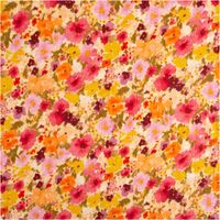 Musselin Stoff aus Baumwolle mit floralem Digitaldruck in Orange, Gelb und Rosa, Blütenmuster Rebecca
