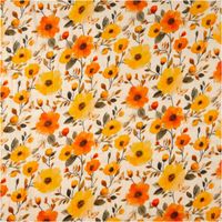 93532-Musselin-Stoff-Baumwolle-Digitaldruck-Ezia-Blumen-beige-orange-gelb-1-30m-Breite-IMG-6020.jpg Musselin Stoff aus Baumwolle mit Blumen-Digitaldruck in Beige, Orange und Gelb, florales Muster Ezia