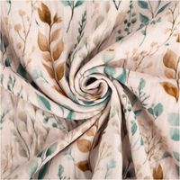 93533-Musselin-Stoff-Baumwolle-Digitaldruck-Mariva-Blaetter-Graeser-beige-gruen-1-30m-Breite-IMG-6075.jpg Gedrehter Baumwoll-Musselin mit Blätter- und Gräser-Digitaldruck in Beige und Grün, weicher Stofffall