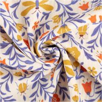 Gedrehter Baumwoll-Musselin mit floralen Ranken und Insektenmotiven, weicher Stofffall