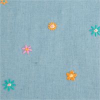 93550-Jeansstoff-Chambray-garngefaerbt-bestickt-Blueten-hellblau-bunt-1-30m-Breite-IMG-5075.jpg Der hochwertige Jeansstoff Chambray garngefärbt bestickt Blüten hellblau bunt 1,30m Breite besticht durch sein florales Design. Ideal für sommerliche Bekleidung wie Kleider, Blusen oder leichte Kinderkleidung - Detailaufnahme