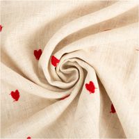 Der hochwertige Viskose Stoff Leinenstoff bestickt Herzchen natur rot 1,30m Breite besticht durch sein liebevolles Design. Ideal für verspielte Bekleidung, Dekorationen oder individuelle, natürliche Accessoires - kunstvoll eingedreht in Falten