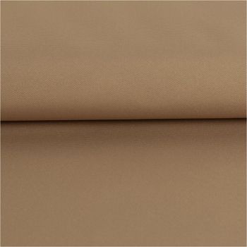 Der robuste Outdoor Stoff Waterproof wasserdicht Polyester uni taupe 1,45m Breite bietet zuverlässigen Schutz vor Nässe. Ideal für langlebige Gartenmöbelauflagen, Taschen und wetterfeste Bekleidung - ausgerollt und glatt liegend