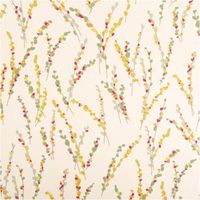 Fester Dekostoff in 1,40 Meter Breite mit Zweigmotiven auf naturfarbenem Grund. Das Design zeigt bunte Blättchen in Grün, Rot und Gelb. Ideal für Vorhänge, Kissen oder Tischwäsche - Vollansicht