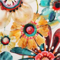 Der hochwertige Baumwollstoff Cretonne Melissandre Blumen Aquarell weiß bunt 1,60m Breite besticht durch sein künstlerisches, florales Design. Ideal für sommerliche Bekleidung, Bettwäsche oder farbenfrohe Kissenbezüge - Detailaufnahme