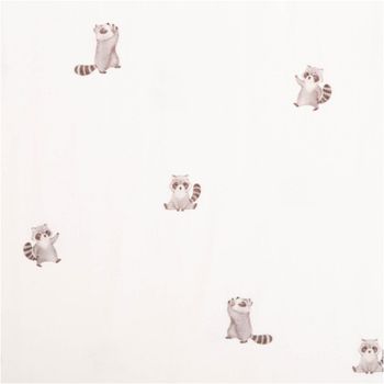 Der hochwertige Bio Jersey Stoff Baumwolljersey Waschbären wollweiß 1,50m Breite besticht durch sein niedliches Tiermotiv. Ideal für bequeme Baby- und Kinderbekleidung sowie weiche, hautfreundliche Accessoires - Nahaufnahme