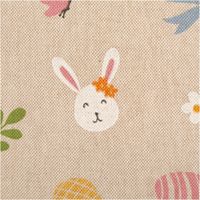 Der hochwertige Dekostoff Leinenlook Ostern Easter Doodle Icon natur bunt 1,4m Breite besticht durch sein verspieltes, illustriertes Design. Ideal für fröhliche Tischläufer, Kissen oder kreative Osterdekorationen - Detailaufnahme
