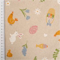 Der hochwertige Dekostoff Leinenlook Ostern Easter Doodle Icon natur bunt 1,4m Breite besticht durch sein verspieltes, illustriertes Design. Ideal für fröhliche Tischläufer, Kissen oder kreative Osterdekorationen - mit Massband Tiermotiv