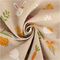 Der hochwertige Dekostoff Leinenlook Ostern Easter Doodle Icon natur bunt 1,4m Breite besticht durch sein verspieltes, illustriertes Design. Ideal für fröhliche Tischläufer, Kissen oder kreative Osterdekorationen - kunstvoll eingedreht in Falten