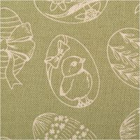 Der hochwertige Dekostoff Leinenlook Ostereier Easter Egg Tale grün natur 1,4m Breite besticht durch sein dezentes, illustriertes Osterdesign. Ideal für rustikale Tischläufer, Kissen oder frühlingshafte Dekorationen - Detailaufnahme