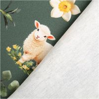 Der hochwertige Baumwollstoff Dekostoff Ostern Digitaldruck Bohemian Easter Mood Küken Lamm grün 1,4m Breite besticht durch sein liebevolles Frühlingsdesign. Ideal für Osterdekorationen, Tischdecken oder kreative Kissenbezüge - mit Rueckseite