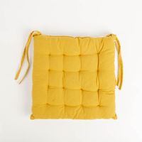 Das hochwertige Sitzkissen mit Bindebänder Gänseblümchen 16-Punkt-Steppung gelb natur weiß 38x38cm besticht durch sein florales Muster und die gelben Bänder. Ideal für hölzerne Gartenstühle oder Küchenstühle - Rueckseite