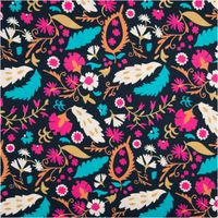 93690-Viskose-Stoff-fuer-Bekleidung-Blumen-abstrakt-blau-pink-140cm-Stoffbreite-IMG-6903.jpg Der hochwertige Viskose Stoff für Bekleidung Blumen abstrakt blau pink 140cm Stoffbreite besticht durch leuchtende pinke Blüten und türkise Blätter auf dunklem Grund. Ein fließendes Material für kreative Nähprojekte - Vollansicht