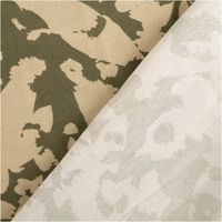 Der hochwertige Viskose Stoff für Bekleidung abstrakt khaki-grün 140cm Stoffbreite besticht durch sein modernes, großflächiges Muster in sanften Naturtönen. Ein fließendes Material für kreative Nähprojekte - mit Rueckseite