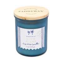 Paddywax Coastal Duftkerze Coconut Husk im blauen Glas mit Holzdeckel