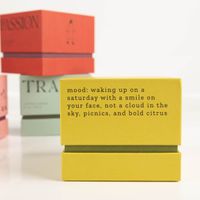 Die hochwertige Duftkerze Sojakerze MOOD Joy Green Misted Lime Glastopf in Geschenkbox 65Std Brenndauer von Paddywax besticht durch ihre elegante, gelbe Verpackung. Ein luxuriöses Geschenk - in Szene gesetzt