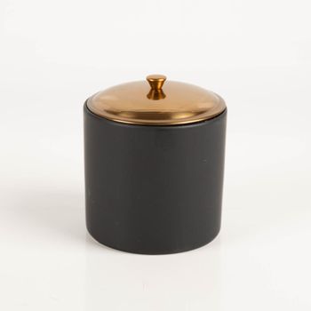 Paddywax Hygge Duftkerze aus schwarzem Keramiktopf mit Kupferdeckel, Sojakerze 425 g, Bergamot & Mahagoni