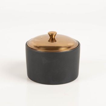 Schwarze Paddywax Hygge Duftkerze Bergamot & Mahogany im Keramiktopf mit bronzefarbenem Metalldeckel