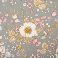 Dieser hochwertige Dekostoff Blumen Schmetterlinge Butterfly Flower Garden mintgrün rosa weiß 1,4m Breite besticht durch sein verträumtes Muster mit weißen Blüten und zarten Schmetterlingen auf mintgrünem Grund - Nahaufnahme