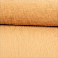 Der hochwertige Musselin Stoff Baumwollstoff Double Gauze uni Kamel-Braun 130 cm besticht durch seine weiche, doppellagige Struktur in einem warmen Erdton. Ein vielseitiges Material für Ihre Nähprojekte - ausgerollt und glatt liegend