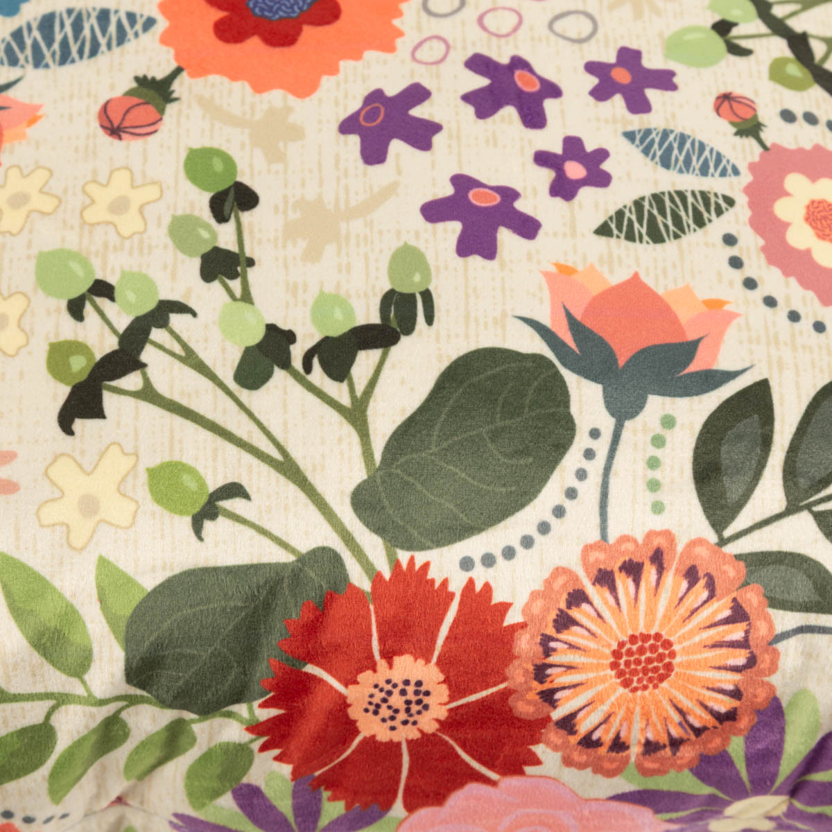 Samtkissen Kissenhülle Blumen beige bunt 45x45 cm