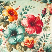 93848-Viskose-Stoff-mit-42--Leinenanteil-Hibiskusblueten-pink--tuerkis--orange-1-43cm-Breite-IMG-7375.jpg Dieser hochwertige Viskose Stoff mit 42% Leinenanteil Hibiskusblüten pink, türkis, orange 1,43cm Breite besticht durch sein sommerliches Muster mit farbenprächtigen Hibiskusblüten auf helltürkisem Grund - Nahaufnahme