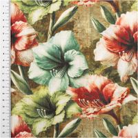 93852-Viskose-Stoff-mit-42--Leinenanteil-Alazela-Blumen-gruen-pink-tuerkis-1-43cm-Breite-IMG-7371.jpg Dieser hochwertige Viskose Stoff mit 42% Leinenanteil Alazela Blumen grün pink türkis 1,43cm Breite besticht durch sein prächtiges, florales Muster mit großen Amaryllisblüten auf naturbraunem Grund - mit Massband