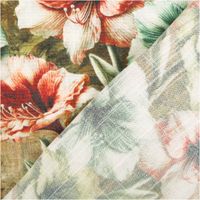 93852-Viskose-Stoff-mit-42--Leinenanteil-Alazela-Blumen-gruen-pink-tuerkis-1-43cm-Breite-IMG-7373.jpg Dieser hochwertige Viskose Stoff mit 42% Leinenanteil Alazela Blumen grün pink türkis 1,43cm Breite besticht durch sein prächtiges, florales Muster mit großen Amaryllisblüten auf naturbraunem Grund - mit Rueckseite
