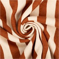 93859-Bio-Rippjersey-Rib-Jersey-Stoff-Baumwolle-Streifen-natur-braun-1-2m-Breite-IMG-7234.jpg Dieser hochwertige Bio Rippjersey Rib Jersey Stoff Baumwolle Streifen natur braun 1,2m Breite besticht durch sein klassisches Design mit vertikalen, braunen Streifen auf hellem Grund - kunstvoll eingedreht in Falten