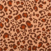 Dieser hochwertige Rippjersey Rib Jersey Stoff Baumwolle Leo beige braun 1,2m Breite besticht durch sein wildes Leoparden-Muster in klassischen Naturtönen. Ein elastisches Material für Ihre Nähprojekte - Nahaufnahme