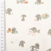 93865-Bio-Jersey-Stoff-Baumwolljersey-Hunde-Digitaldruck-ecru-grau-1-48m-Breite-IMG-7460.jpg Dieser hochwertige Bio Jersey Stoff Baumwolljersey Hunde Digitaldruck ecru grau 1,48m Breite besticht durch sein niedliches Muster mit kleinen grauen Hunden auf hellem Grund - mit Massband