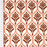 Dieser hochwertige Jersey Stoff Baumwolljersey Ornamente weiß 1,48 m Breite besticht durch sein elegantes, orientalisches Muster mit braunen Ornamenten auf einem hellen, cremeweißen Grund - mit Massband