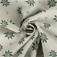 93873-Jacquard-Stoff-Dekostoff-Edelweiss-Landhaus-Doubleface-gruen-ecru-1-4m-Breite-IMG-8338.jpg Der hochwertige Jacquard Stoff Dekostoff Edelweiß Landhaus Doubleface grün ecru 1,4m Breite besticht durch sein alpines Design für ausdrucksstarke, langlebige und rustikale Nähprojekte - kunstvoll eingedreht in Falten