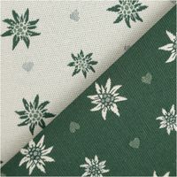 93873-Jacquard-Stoff-Dekostoff-Edelweiss-Landhaus-Doubleface-gruen-ecru-1-4m-Breite-IMG-8339.jpg Der hochwertige Jacquard Stoff Dekostoff Edelweiß Landhaus Doubleface grün ecru 1,4m Breite besticht durch sein alpines Design für ausdrucksstarke, langlebige und rustikale Nähprojekte - beidseitig