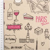 Der hochwertige Dekostoff Leinenlook Paris natur schwarz rosa 1,4m Breite besticht durch sein romantisches Design mit dem Eiffelturm für ausdrucksstarke, langlebige und moderne Nähprojekte - mit Massband