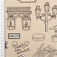 93875-Dekostoff-Leinenlook-Paris-natur-schwarz-rosa-1-4m-Breite-IMG-8357.jpg Der hochwertige Dekostoff Leinenlook Paris natur schwarz rosa 1,4m Breite besticht durch sein romantisches Design mit dem Eiffelturm für ausdrucksstarke, langlebige und moderne Nähprojekte - Nahaufnahme mit Massband