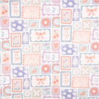 Der hochwertige Baumwollstoff Popeline Patchwork Schleife Blume Kirsche weiß pastell 1,48m Breite besticht durch sein verspieltes Design mit verschiedenen Motiven für sanfte, weiche und individuelle Nähprojekte - Vollansicht