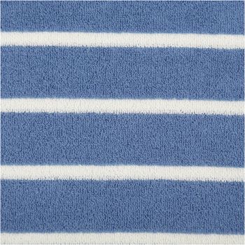 Frottee-Stoff aus Baumwolle, 245 g/m², 1,55 m breit, in Jeansblau mit gleichmäßigen schmalen Querstreifen in Ecru – weich, saugfähig und maritim-frisch für Handtücher oder Bademäntel - Nahaufnahme