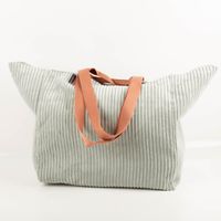 SCHÖNER LEBEN XXL Cord Tasche stabiler Riesenshopper Baby Rib mintgrün lachs 88x35x40 cm Große Tasche mit grauem, geripptem Stoff und braunen Trägern