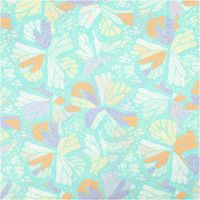 Der hochwertige Baumwollstoff Voile Sommerprint türkis gelb lila orange 1,40m Breite besticht durch sein leichtes, luftiges Design mit farbenfrohen Schmetterlingsflügel-Motiven für sommerliche, fließende Nähprojekte - Vollansicht